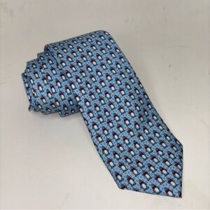 Vineyard Vines Blue 100% Silk Tie Penguin Animal Print USA